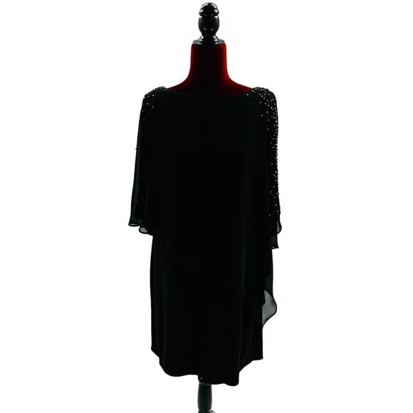 X BY XSCAPE 16 2x plus black beaded knee length capelet dress NWT B32 - Picture 2 of 10